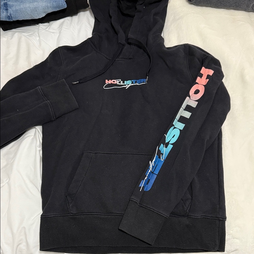 Hollister Black Hoodie with Multicolor Logo